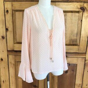 Lucy Paris Blouse S NWT Swiss Polka Dot Sheer Pink